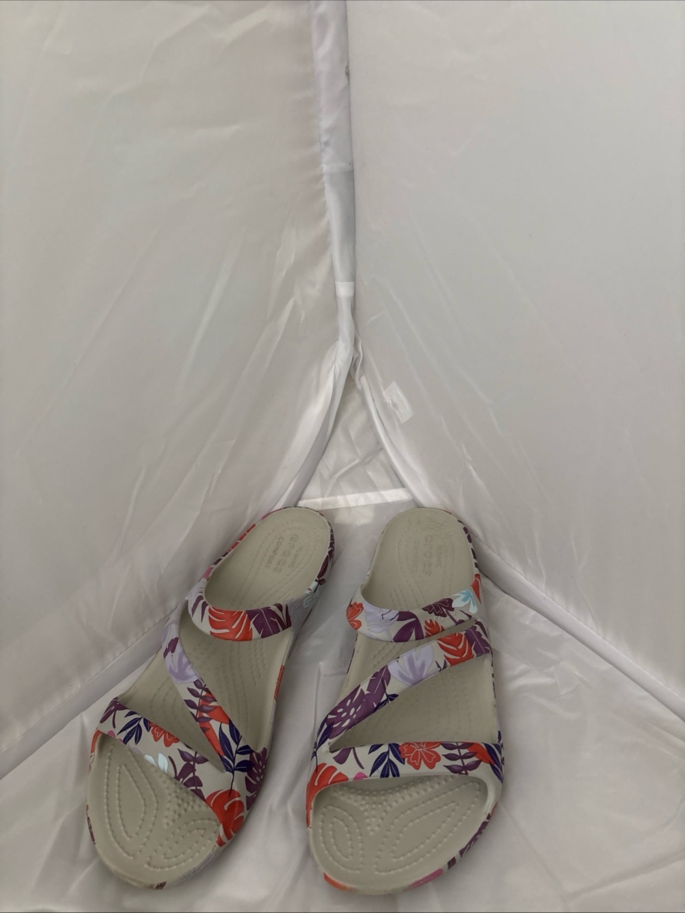Floral Strappy Slide Sandals/Crocs. Size 8